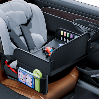 Child Car Dining Drawing Table, Leather Safety Seat Tray, Backseat Children Table, Tool Toys Phone Storage Pocket