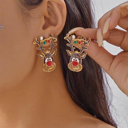 Exquisite Rhinestone Pearl Holiday Jewelry Gift, Santa Claus Elk Snowman Earrings For Women, New Creative Design
