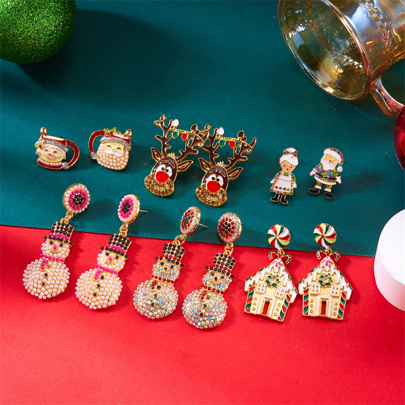 Exquisite Rhinestone Pearl Holiday Jewelry Gift, Santa Claus Elk Snowman Earrings For Women, New Creative Design