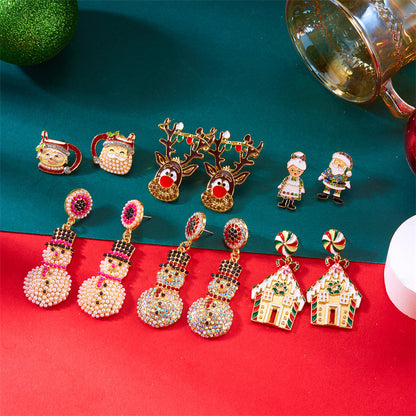 Exquisite Rhinestone Pearl Holiday Jewelry Gift, Santa Claus Elk Snowman Earrings For Women, New Creative Design