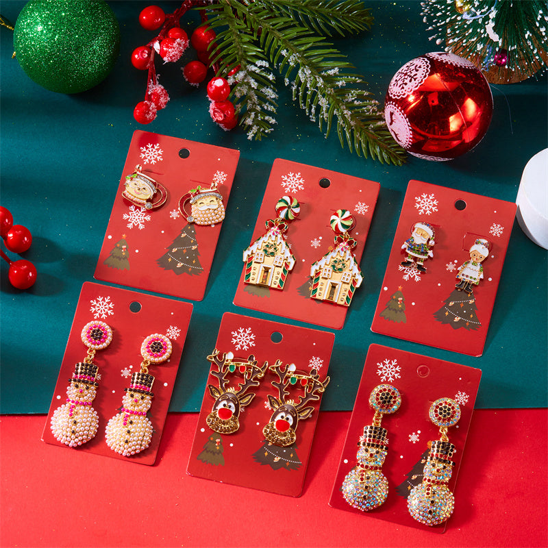 Exquisite Rhinestone Pearl Holiday Jewelry Gift, Santa Claus Elk Snowman Earrings For Women, New Creative Design