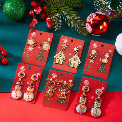 Exquisite Rhinestone Pearl Holiday Jewelry Gift, Santa Claus Elk Snowman Earrings For Women, New Creative Design