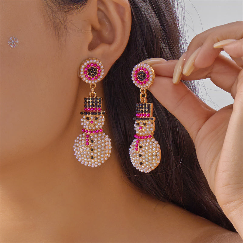 Exquisite Rhinestone Pearl Holiday Jewelry Gift, Santa Claus Elk Snowman Earrings For Women, New Creative Design