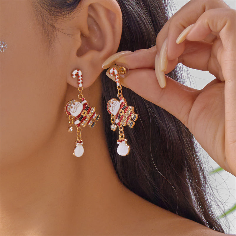Exquisite Rhinestone Pearl Holiday Jewelry Gift, Santa Claus Elk Snowman Earrings For Women, New Creative Design