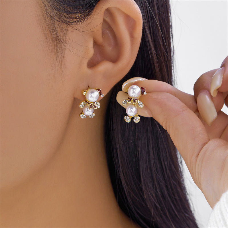 Exquisite Rhinestone Pearl Holiday Jewelry Gift, Santa Claus Elk Snowman Earrings For Women, New Creative Design