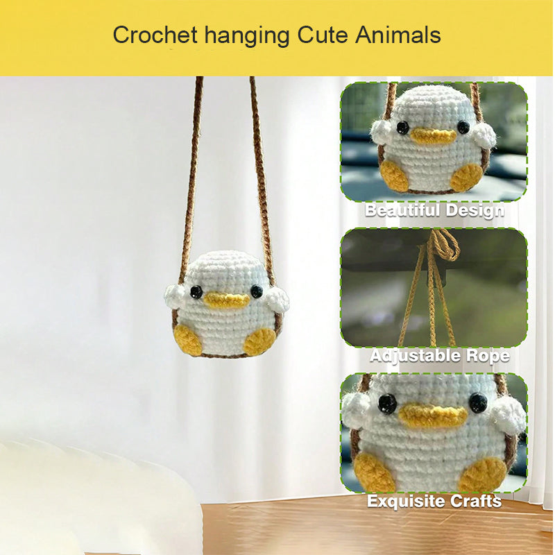 Soft Yarn Crafted Rearview Mirror Decor Cute Crochet Animal Car Pendant Frog And Duckling Design Un 2