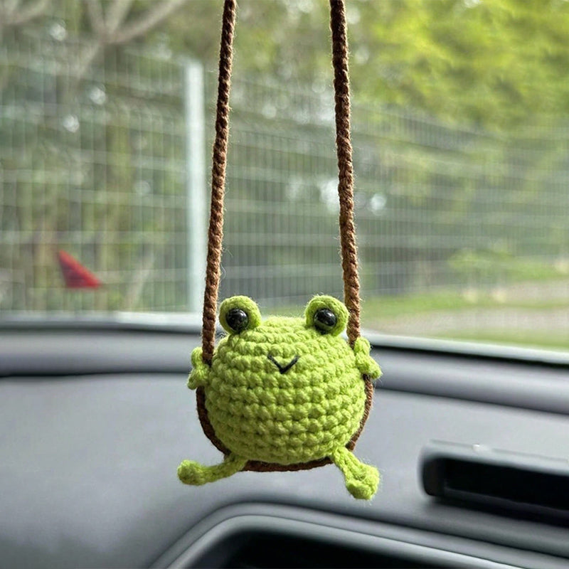 Soft Yarn Crafted Rearview Mirror Decor Cute Crochet Animal Car Pendant Frog And Duckling Design Un 5