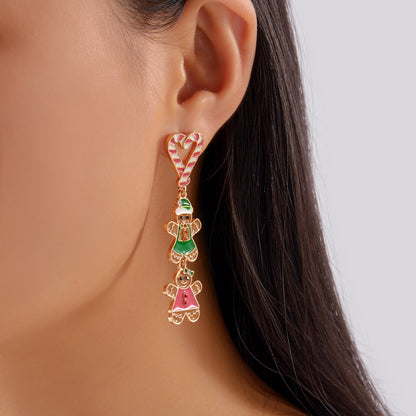 Cute Colorful Heart Gingerbread Drop Earrings for Women Funny Enamel Santa Claus Snowman Earrings Christmas Holiday Jewelry Gift