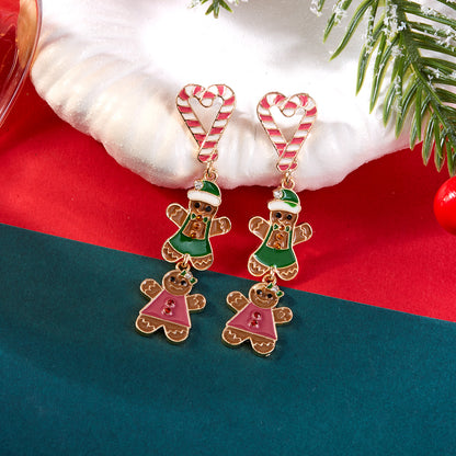Cute Colorful Heart Gingerbread Drop Earrings for Women Funny Enamel Santa Claus Snowman Earrings Christmas Holiday Jewelry Gift