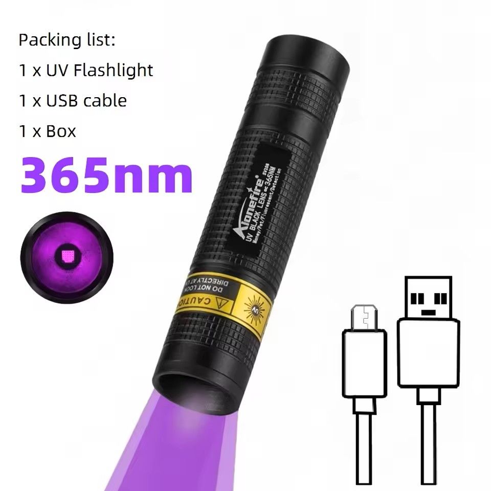 365nm Mini UV Blacklight Flashlight  USB Rechargeable  Detect Pet Stains Scorpions Money Marks Mine 5