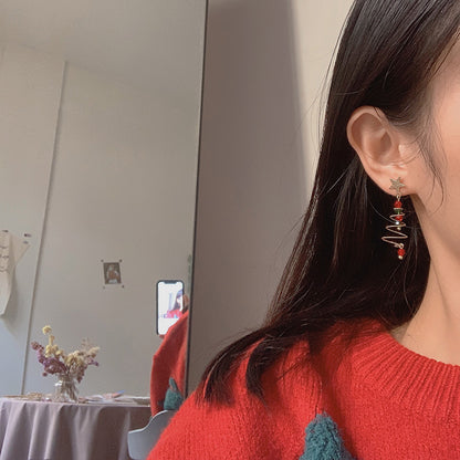 Colorful Beads Christmas Tree Earrings with Santa Claus and Snowman for Women Holiday Drop Earrings