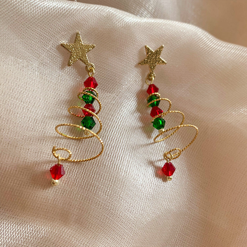 Colorful Beads Christmas Tree Earrings with Santa Claus and Snowman for Women Holiday Drop Earrings