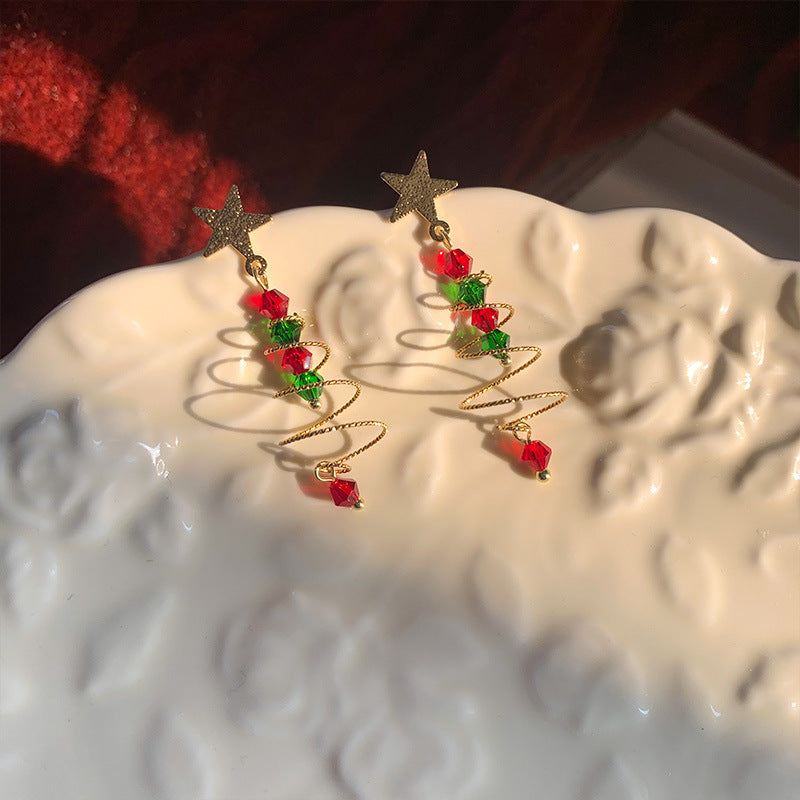 Colorful Beads Christmas Tree Earrings with Santa Claus and Snowman for Women Holiday Drop Earrings