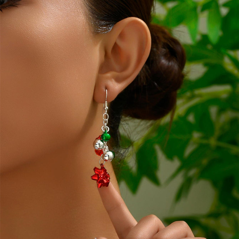 Colorful Beads Christmas Tree Earrings with Santa Claus and Snowman for Women Holiday Drop Earrings