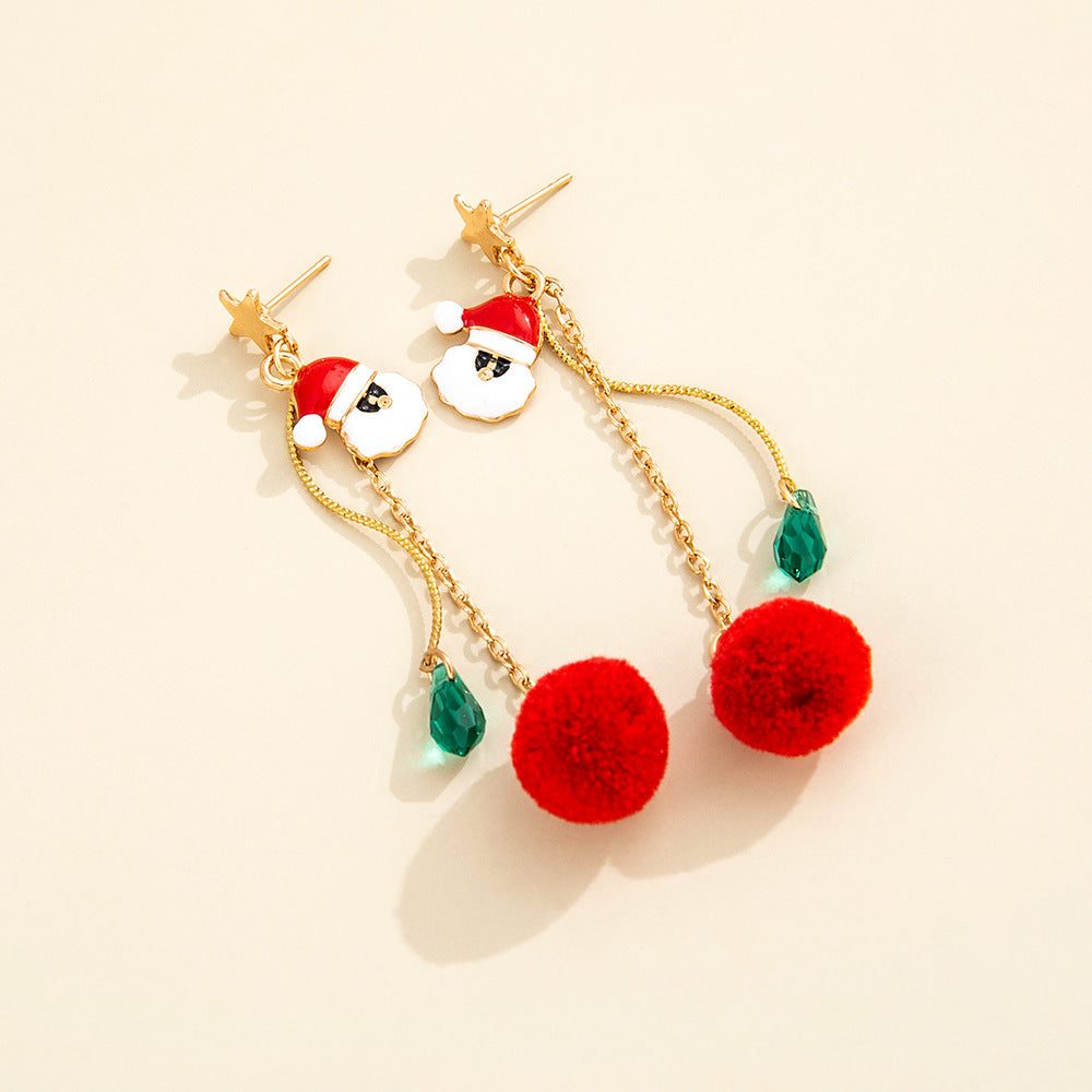 Colorful Beads Christmas Tree Earrings with Santa Claus and Snowman for Women Holiday Drop Earrings