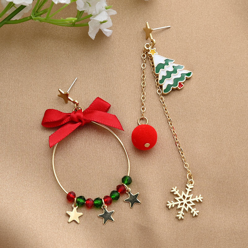 Colorful Beads Christmas Tree Earrings with Santa Claus and Snowman for Women Holiday Drop Earrings