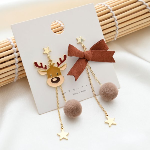 Colorful Beads Christmas Tree Earrings with Santa Claus and Snowman for Women Holiday Drop Earrings