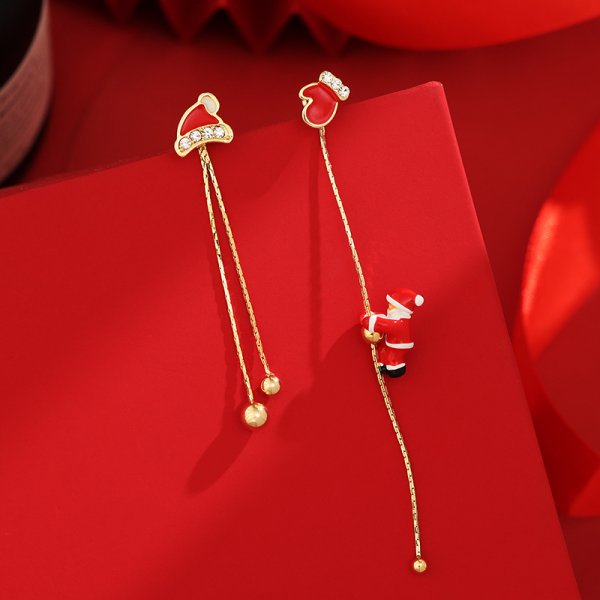 Colorful Beads Christmas Tree Earrings with Santa Claus and Snowman for Women Holiday Drop Earrings
