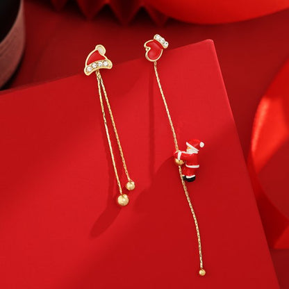 Colorful Beads Christmas Tree Earrings with Santa Claus and Snowman for Women Holiday Drop Earrings