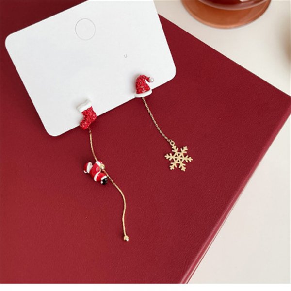 Colorful Beads Christmas Tree Earrings with Santa Claus and Snowman for Women Holiday Drop Earrings