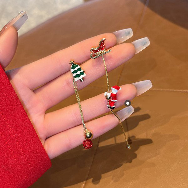Colorful Beads Christmas Tree Earrings with Santa Claus and Snowman for Women Holiday Drop Earrings