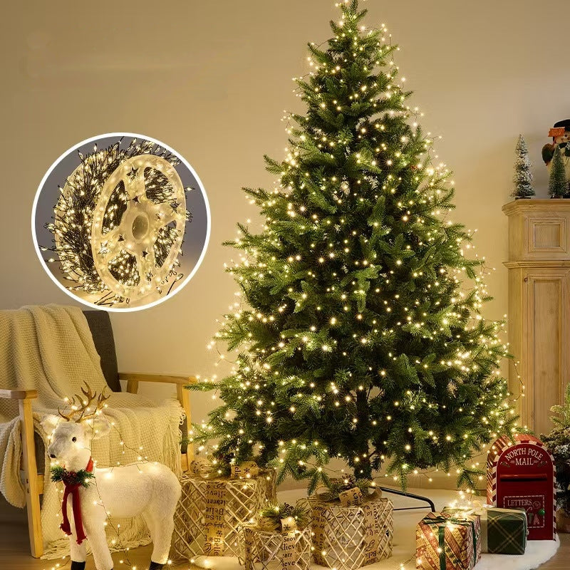 Outdoor Copper Wire Lights Christmas Tree String, Remote Control Starry Sky Flower Wreath Decorative Lights