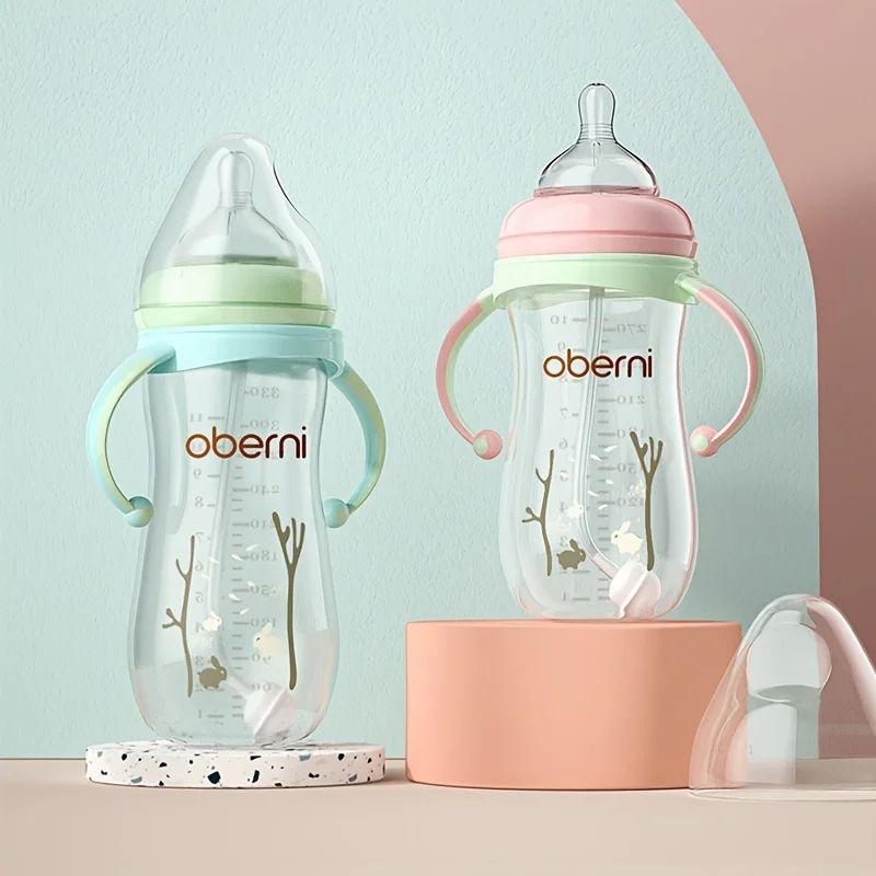 Sippy Bottle For Infants AntiDrop Soft Nipple Baby Bottle With Handle Water Formula Milk Feeding 3