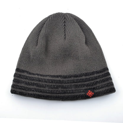 Mens Winter Thick Beanie Hat Skullies Beanies Knitted Striped Hats Double Layer Solid Color Velvet  1