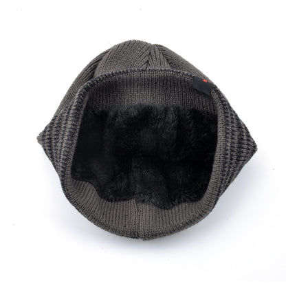 Mens Winter Thick Beanie Hat Skullies Beanies Knitted Striped Hats Double Layer Solid Color Velvet  2