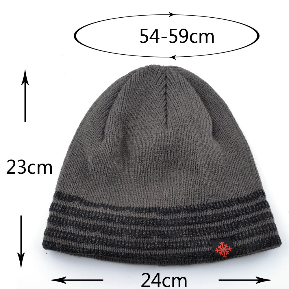 Mens Winter Thick Beanie Hat Skullies Beanies Knitted Striped Hats Double Layer Solid Color Velvet  5