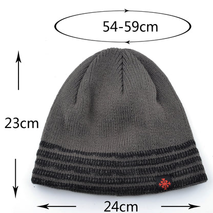 Mens Winter Thick Beanie Hat Skullies Beanies Knitted Striped Hats Double Layer Solid Color Velvet  5