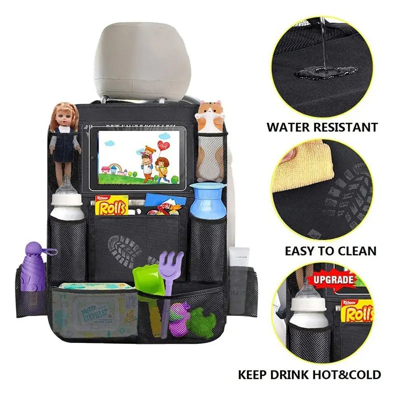 MultiPocket Car Backseat Organizer Seat Protector With Tablet Holder For Kids Pets 3