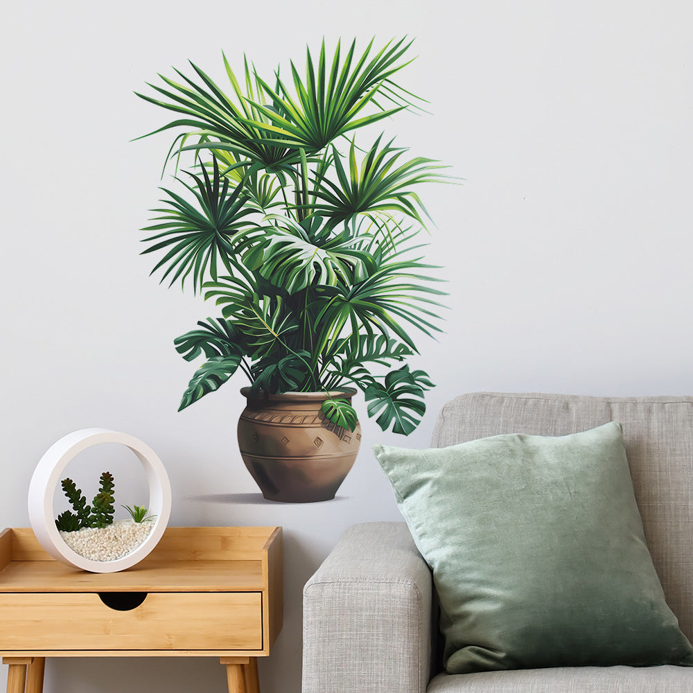 Self Adhesive Green Plant Potted Plant Simulation Flower Pot Wall Sticker for Bedroom and Living Room Decoration