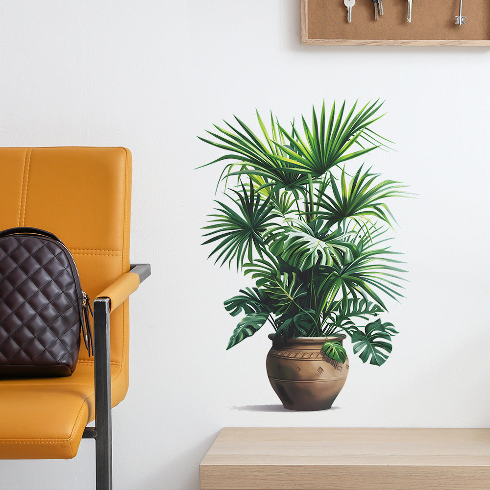 Self Adhesive Green Plant Potted Plant Simulation Flower Pot Wall Sticker for Bedroom and Living Room Decoration