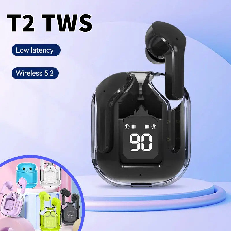 Wireless Bluetooth Earphone Transparent Headphones LED Power Digital Display Stereo Sound Earphones 4