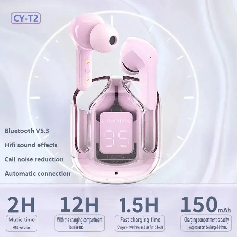 Wireless Bluetooth Earphone Transparent Headphones LED Power Digital Display Stereo Sound Earphones 1