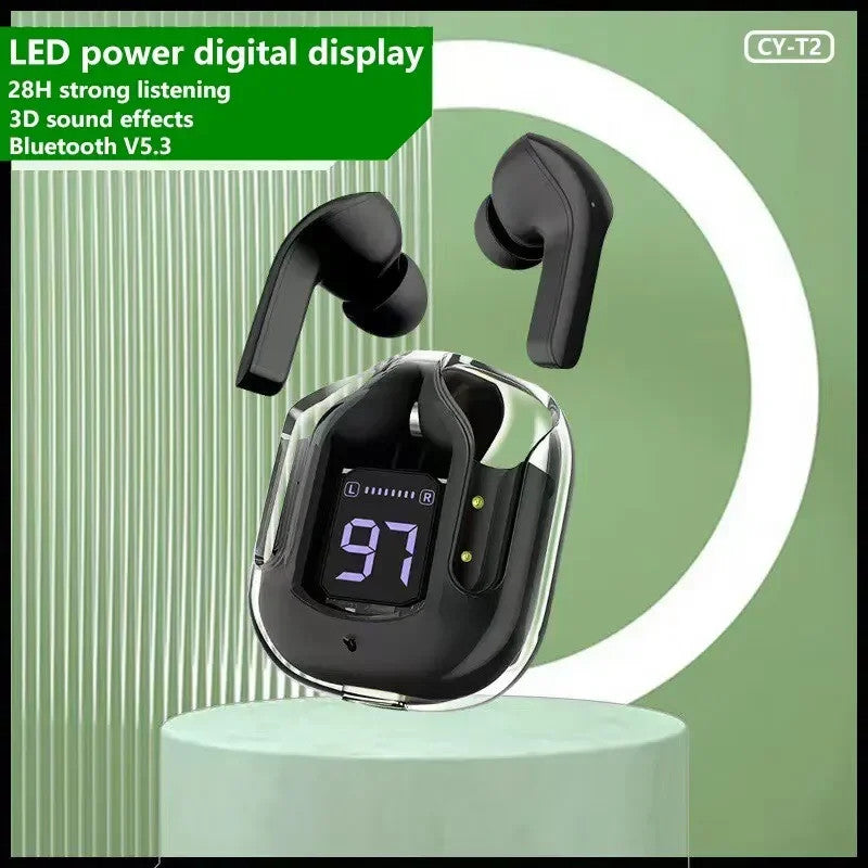 Wireless Bluetooth Earphone Transparent Headphones LED Power Digital Display Stereo Sound Earphones 3