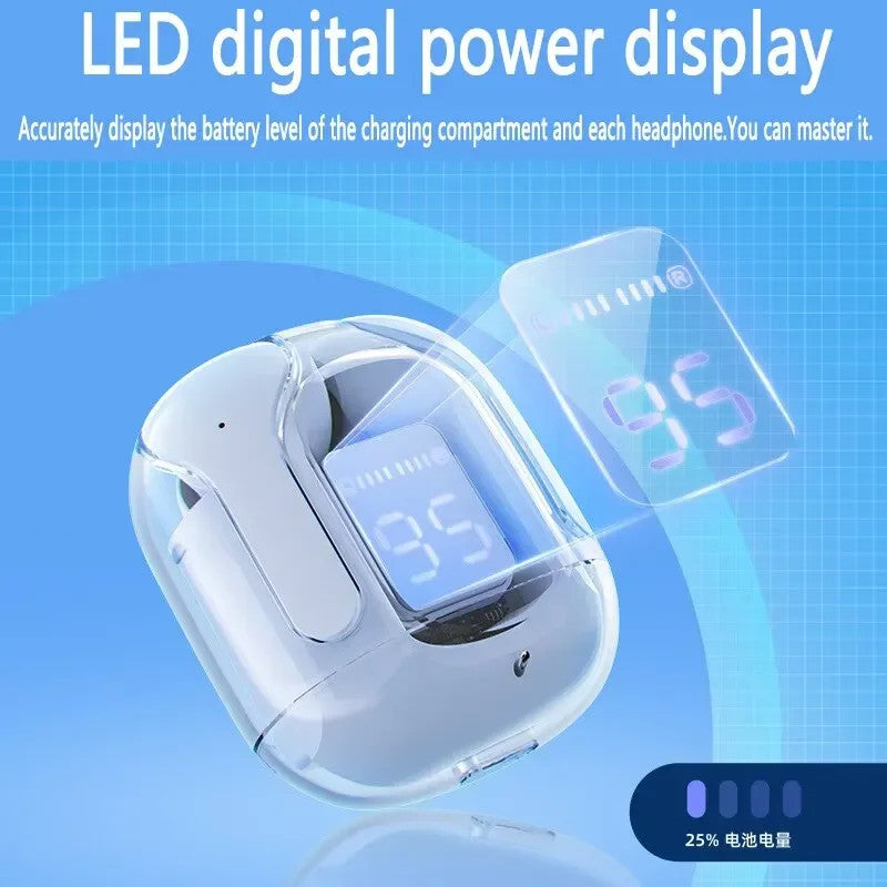 Wireless Bluetooth Earphone Transparent Headphones LED Power Digital Display Stereo Sound Earphones 2