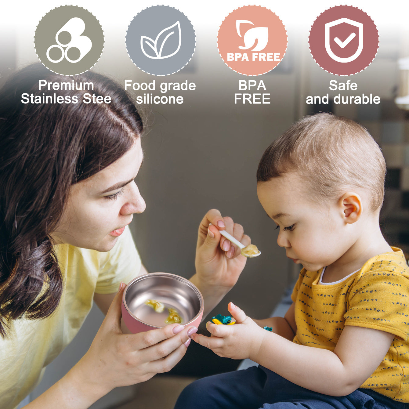 Kids Dinnerware Set BPAFree Silicone Food Dish Plate Stainless Steel Bowl For Baby Feeding 5