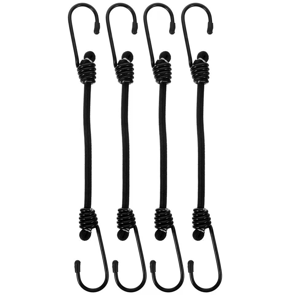 Heavy-Duty Elastic Bungee Cord Set with Rubber Hooks (4 Pack)