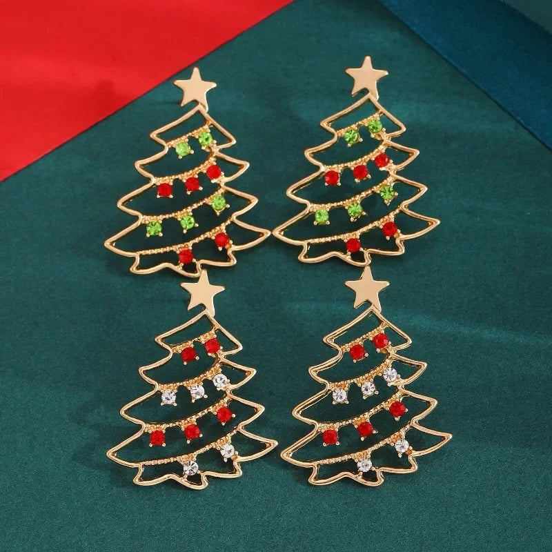Simple Christmas Tree Earrings with Colored Zircon, Creative Fashion Jewelry Gift for Women