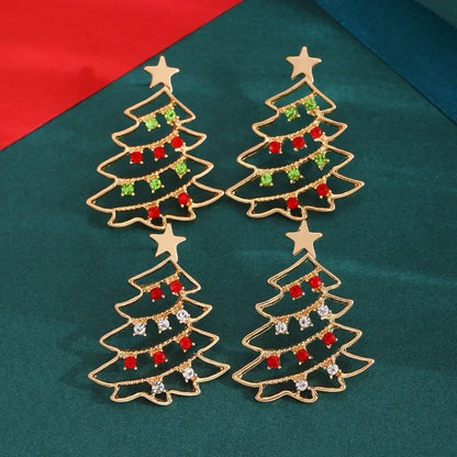Simple Christmas Tree Earrings with Colored Zircon, Creative Fashion Jewelry Gift for Women