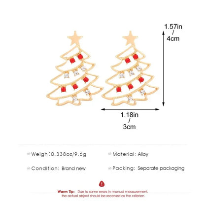 Simple Christmas Tree Earrings with Colored Zircon, Creative Fashion Jewelry Gift for Women