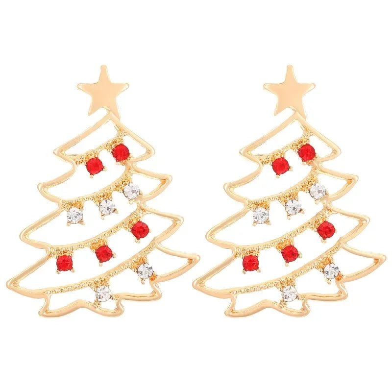 Simple Christmas Tree Earrings with Colored Zircon, Creative Fashion Jewelry Gift for Women