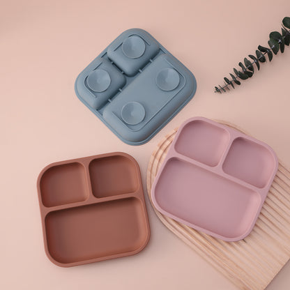 Leakproof Silicone Divided Square Plate for Kids, BPA Free Suction Baby Dish Meal Tray