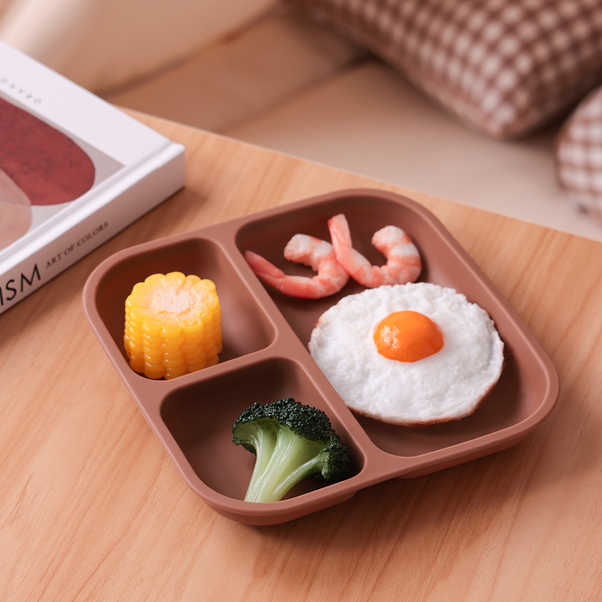 Leakproof Silicone Divided Square Plate for Kids, BPA Free Suction Baby Dish Meal Tray