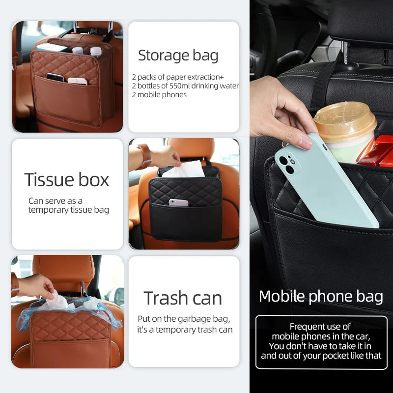 Leather Storage Bag For Car Multifunctional Seat Storage Bag Garbage Bag For Car Models 3
