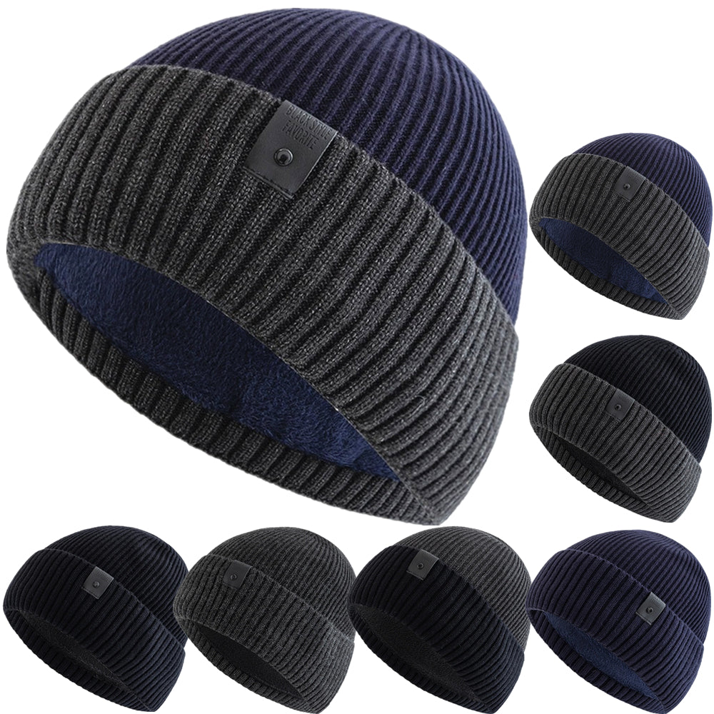Stylish Unisex Winter Hat, Fleece Lined, Warm Beanie for Men Women, Outdoor Thicken Ski Sports Knitted Cap