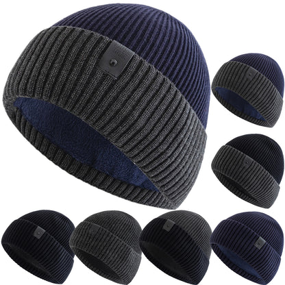 Stylish Unisex Winter Hat, Fleece Lined, Warm Beanie for Men Women, Outdoor Thicken Ski Sports Knitted Cap