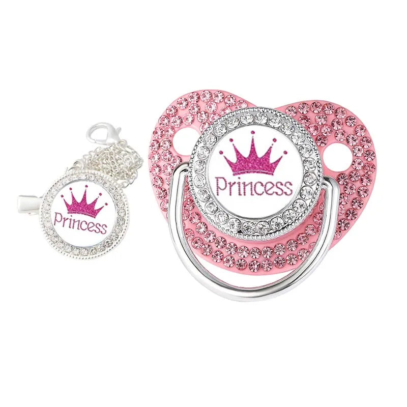 Luxury Rhinestones Baby Pacifier Princess Crown Chain Clips Silicone Newborn Pacifiers Infant Showe